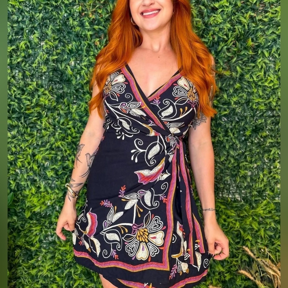 FARM Rio Black Floral Mini Dress Size L